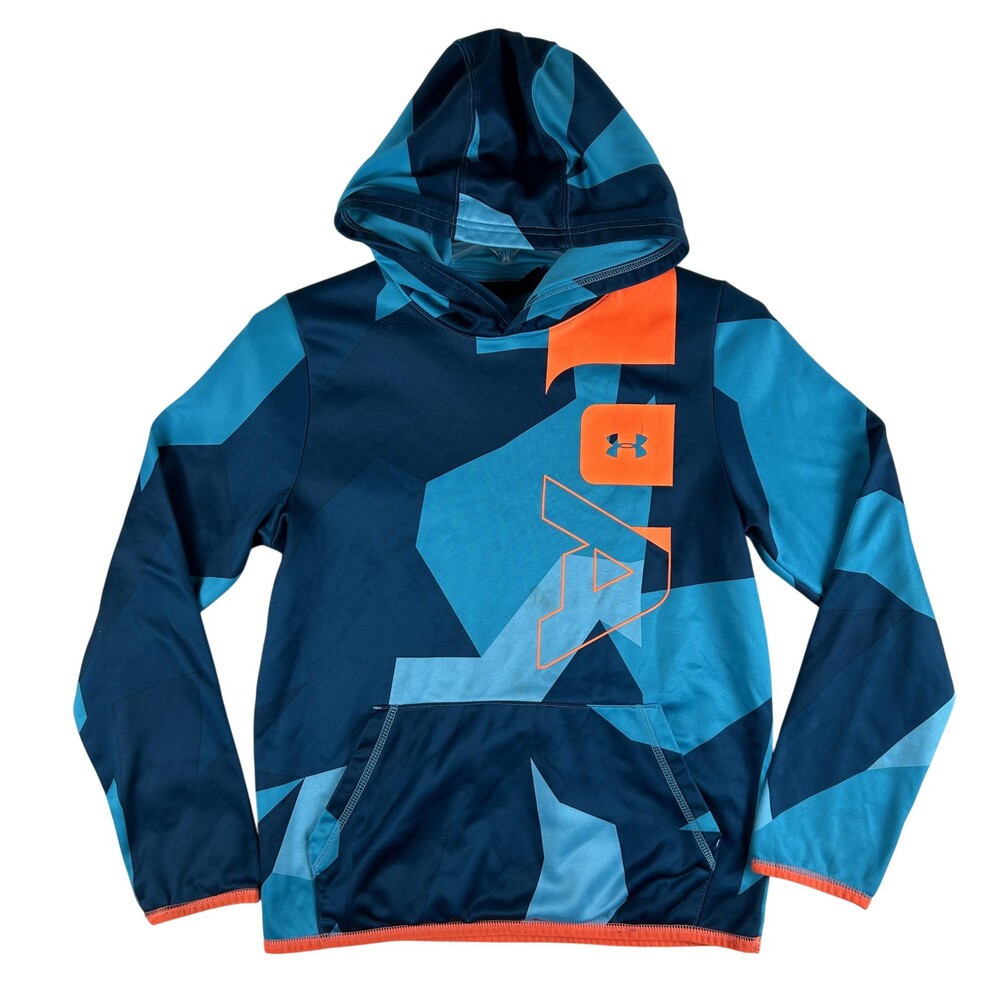 Under Armour Hoodie Youth Large 14-16 Blue ColdGear Fleece Graphic Pullover